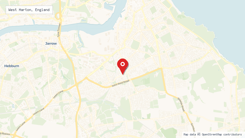 Street map of West Harton, England with location pin