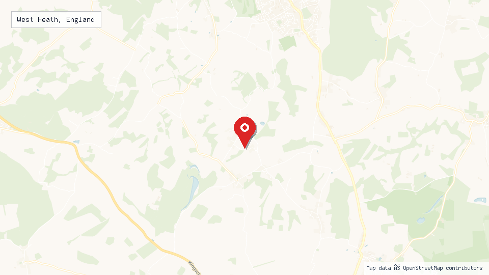 Street map of West Heath, England with location pin