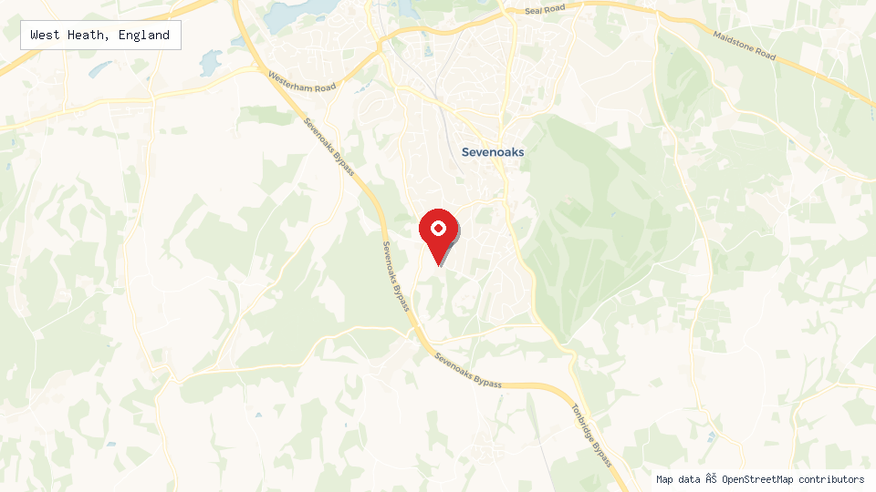 Street map of West Heath, England with location pin