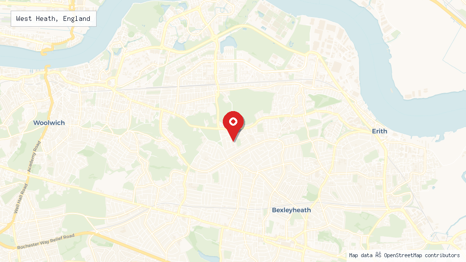 Street map of West Heath, England with location pin