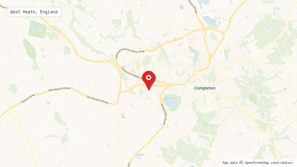 Street map of West Heath, England with location pin