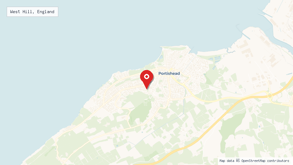Street map of West Hill, England with location pin