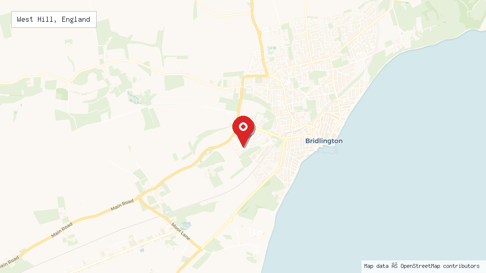 Street map of West Hill, England with location pin