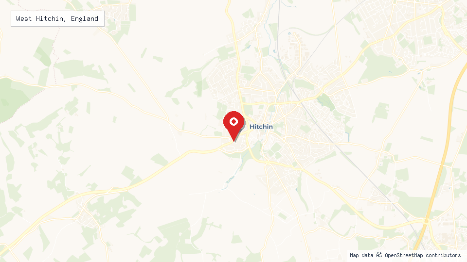 Street map of West Hitchin, England with location pin