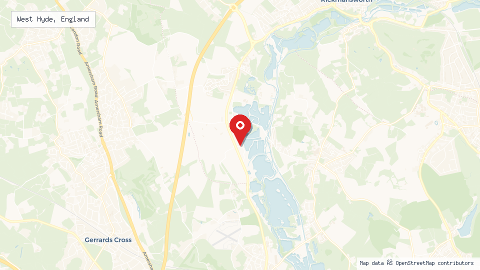 Street map of West Hyde, England with location pin