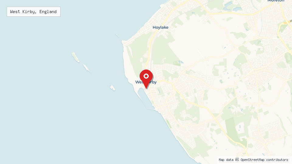 Street map of West Kirby, England with location pin
