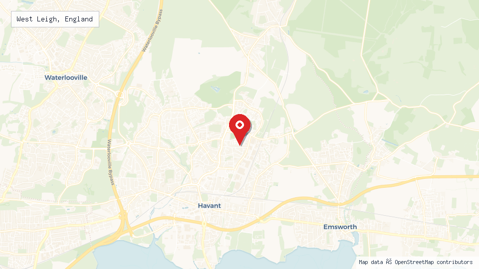 Street map of West Leigh, England with location pin