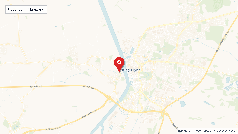 Street map of West Lynn, England with location pin