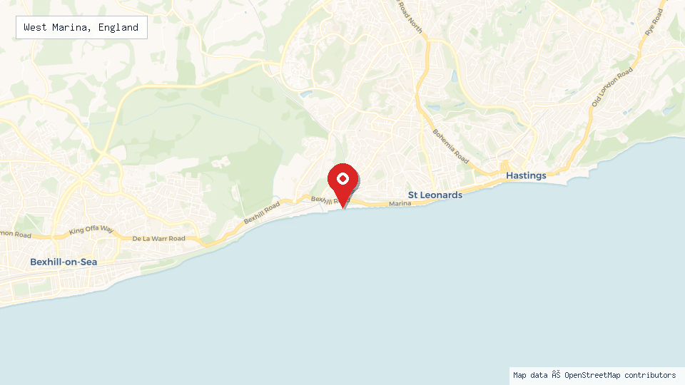 Street map of West Marina, England with location pin
