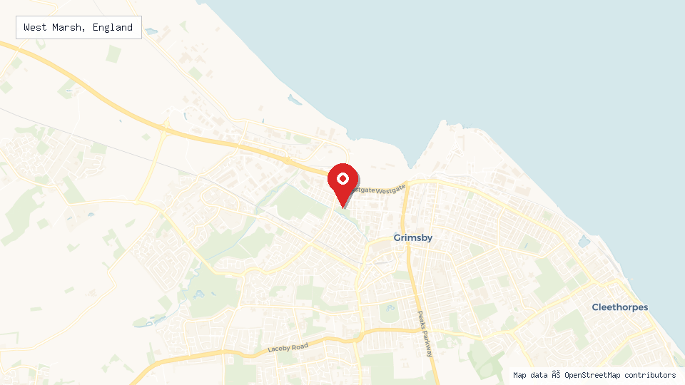 Street map of West Marsh, England with location pin