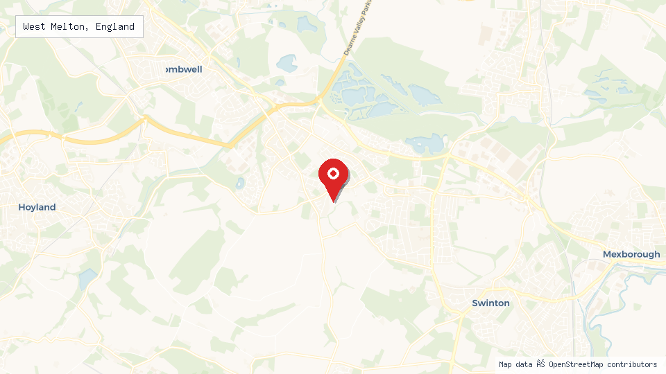 Street map of West Melton, England with location pin