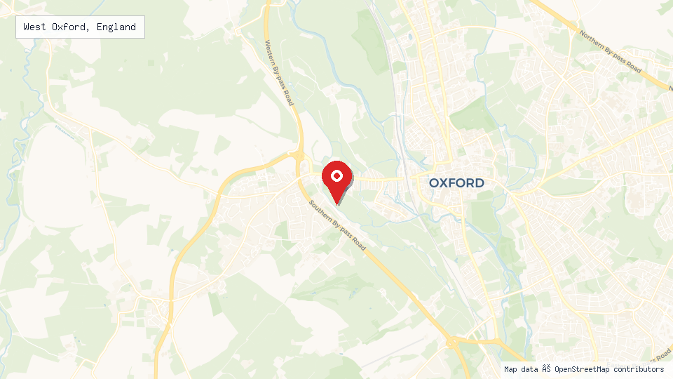 Street map of West Oxford, England with location pin