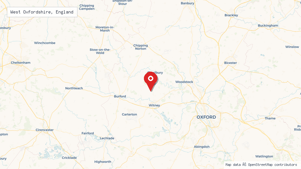 Street map of West Oxfordshire, England with location pin