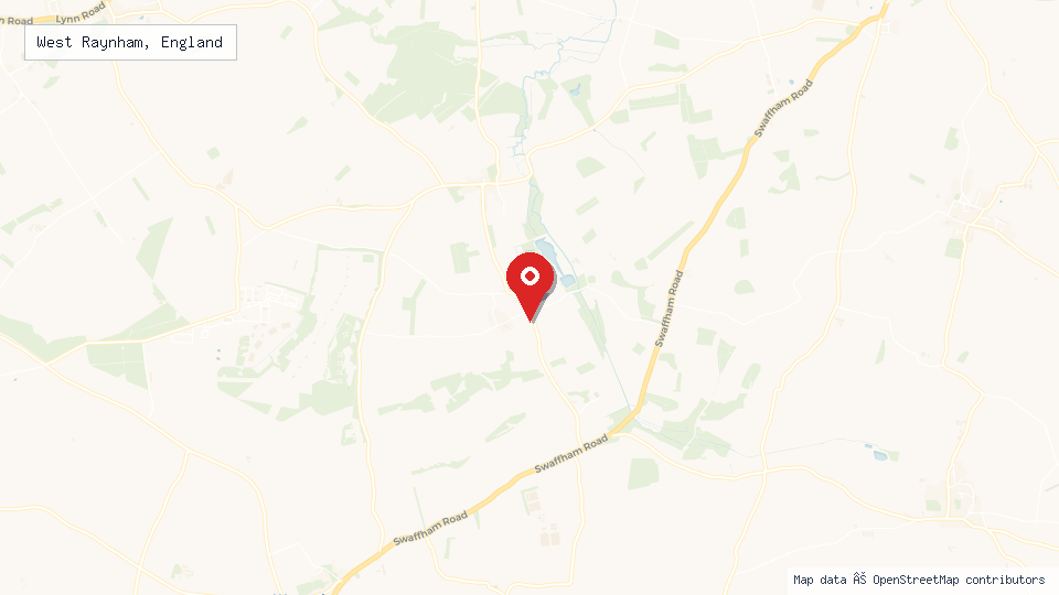 Street map of West Raynham, England with location pin