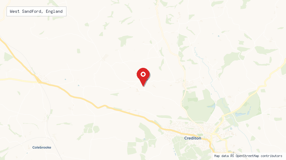 Street map of West Sandford, England with location pin