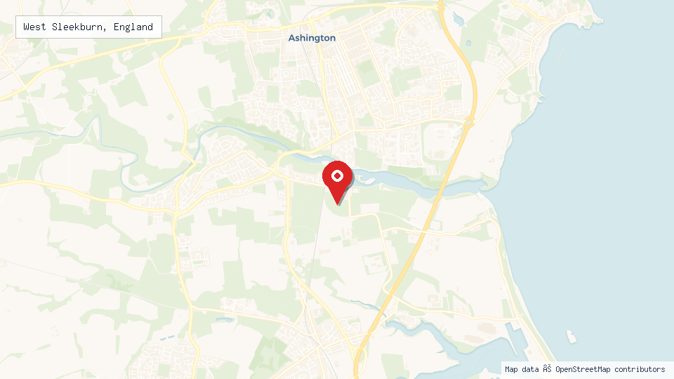 Street map of West Sleekburn, England with location pin