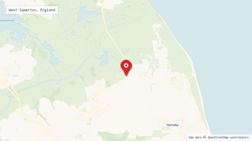 Street map of West Somerton, England with location pin