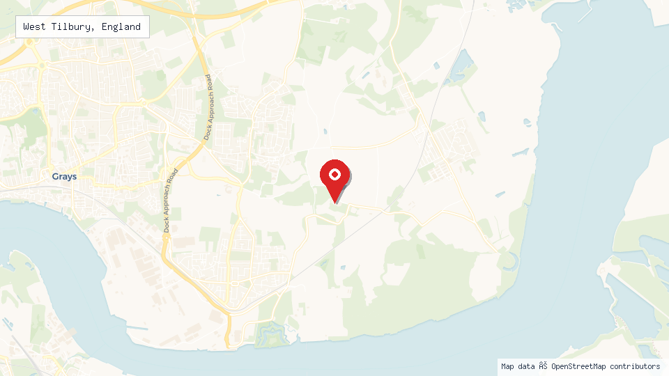 Street map of West Tilbury, England with location pin