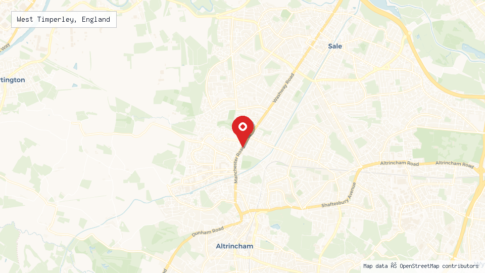 Street map of West Timperley, England with location pin
