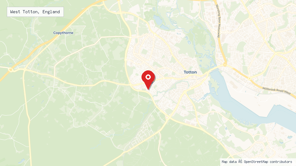 Street map of West Totton, England with location pin