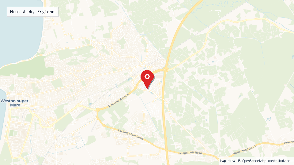 Street map of West Wick, England with location pin