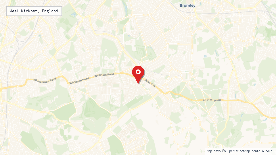 Street map of West Wickham, England with location pin