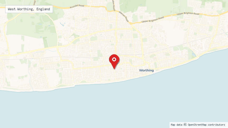 Street map of West Worthing, England with location pin