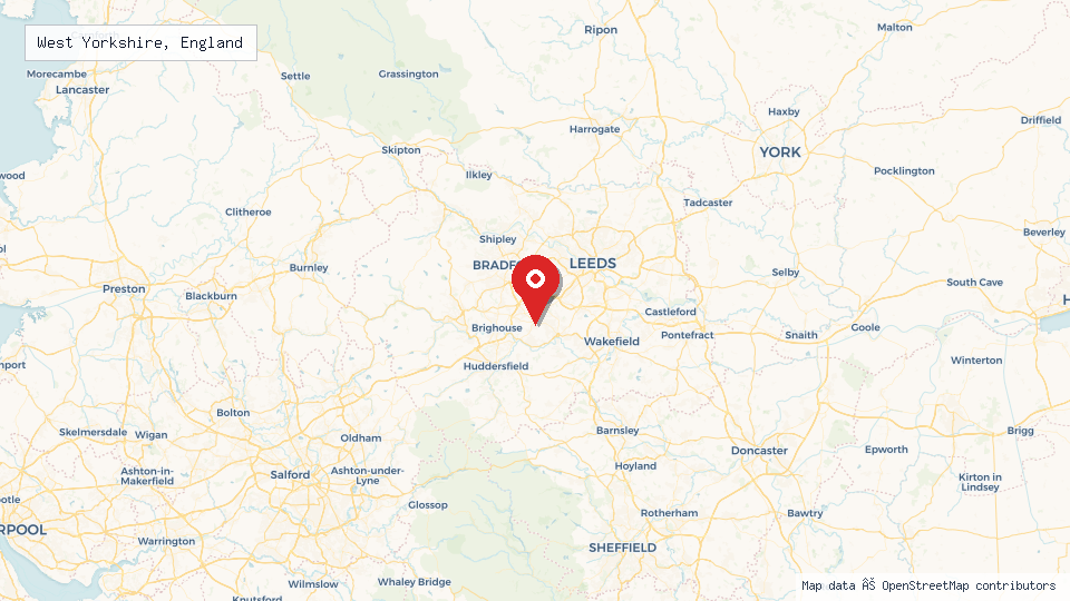 Street map of West Yorkshire, England with location pin