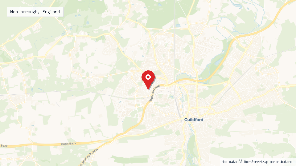 Street map of Westborough, England with location pin
