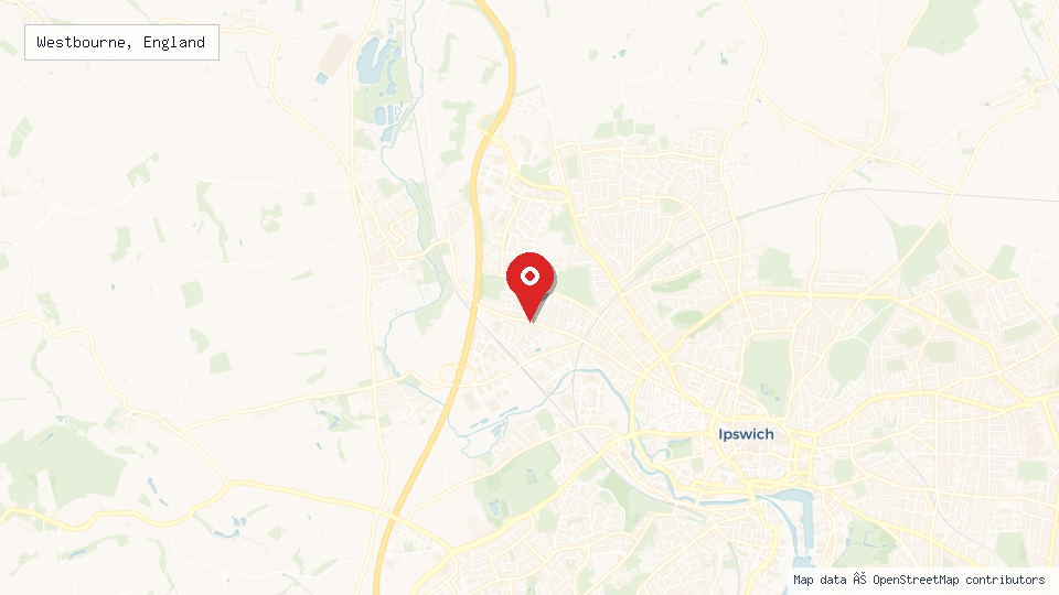 Street map of Westbourne, England with location pin