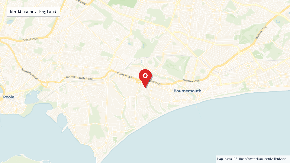 Street map of Westbourne, England with location pin