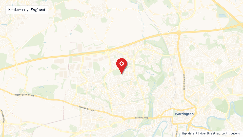 Street map of Westbrook, England with location pin