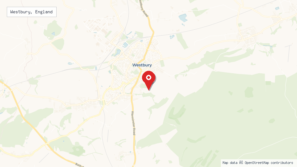 Street map of Westbury, England with location pin