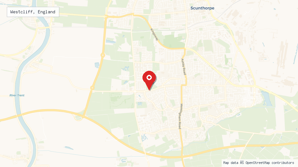 Street map of Westcliff, England with location pin