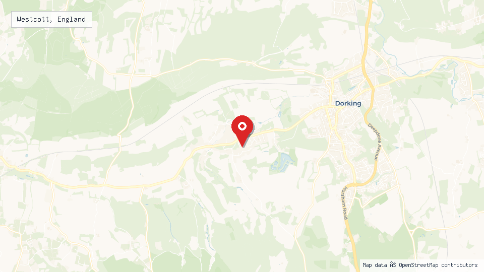 Street map of Westcott, England with location pin