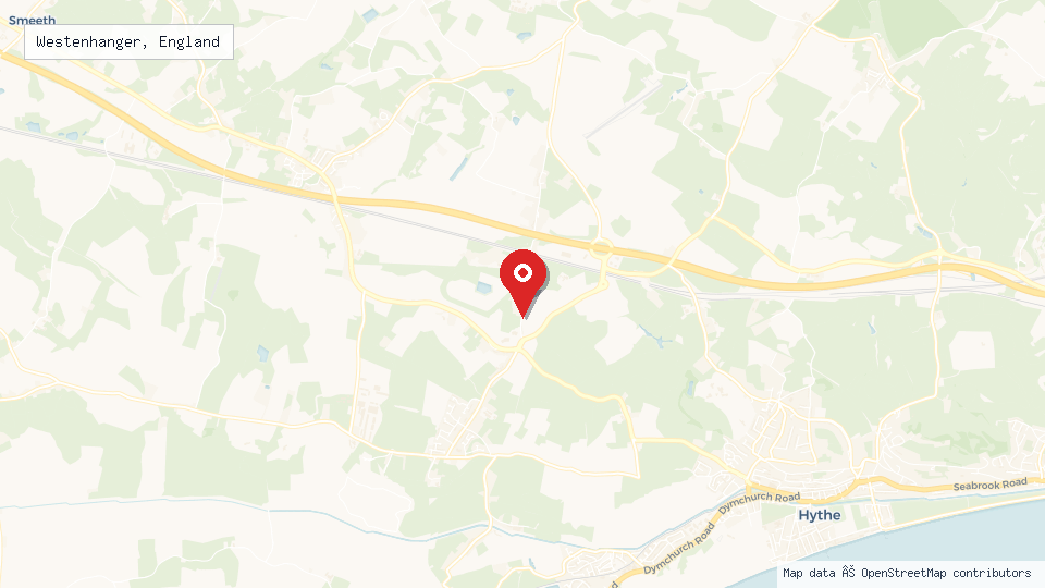 Street map of Westenhanger, England with location pin