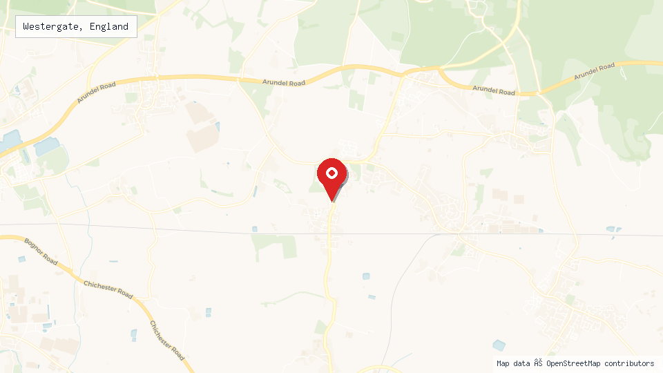 Street map of Westergate, England with location pin