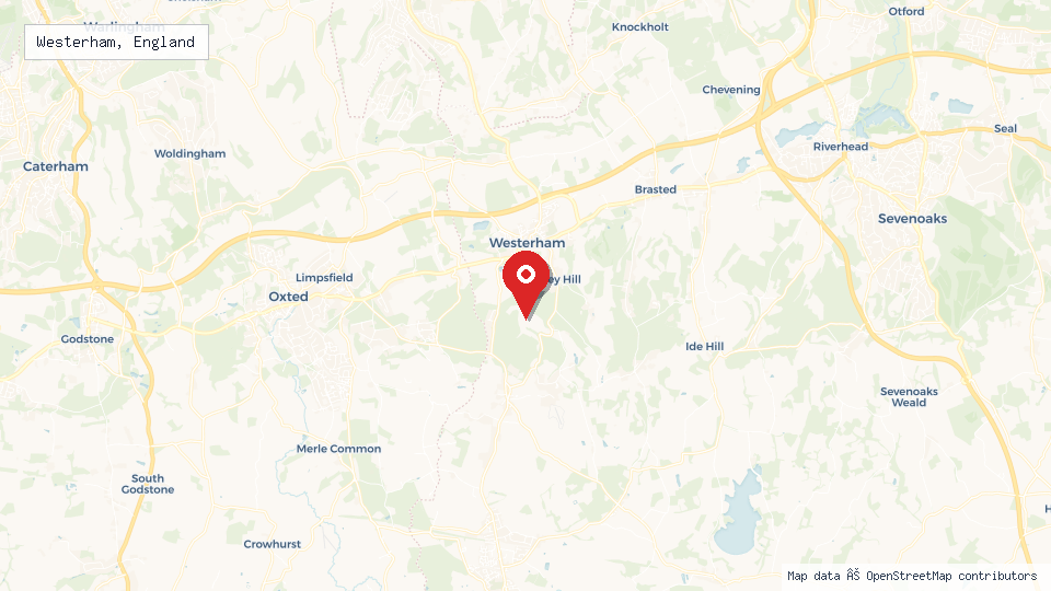 Street map of Westerham, England with location pin