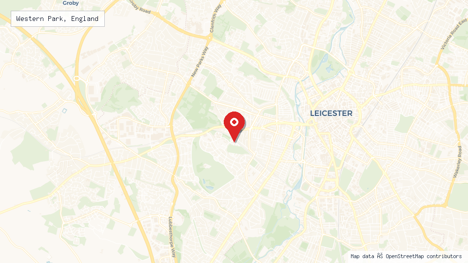 Street map of Western Park, England with location pin