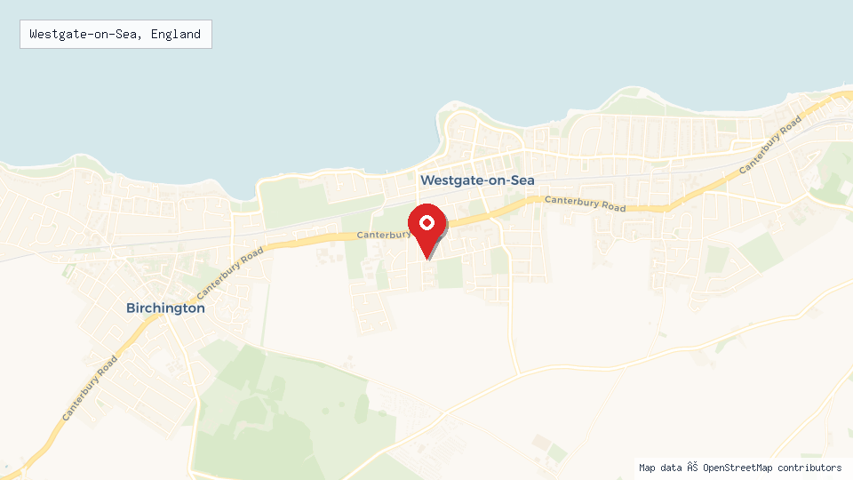 Street map of Westgate-on-Sea, England with location pin