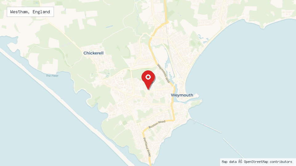 Street map of Westham, England with location pin