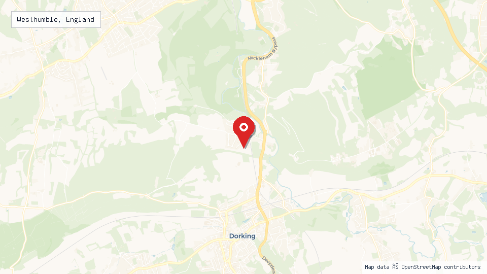 Street map of Westhumble, England with location pin