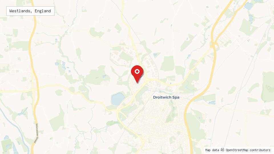 Street map of Westlands, England with location pin