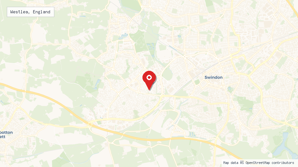 Street map of Westlea, England with location pin