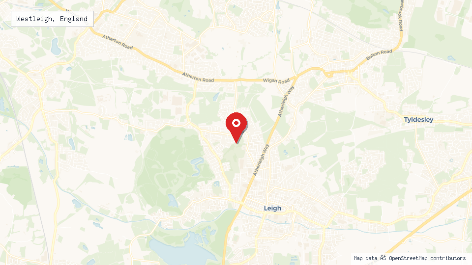 Street map of Westleigh, England with location pin