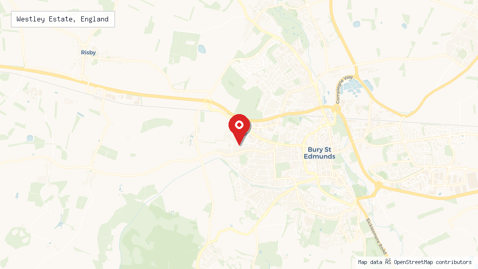 Street map of Westley Estate, England with location pin
