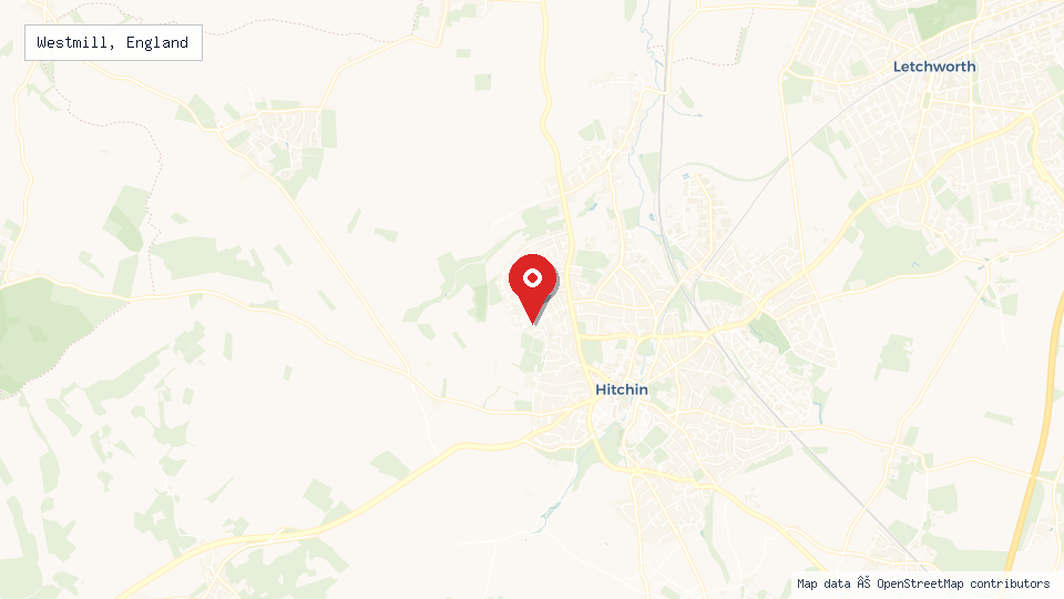 Street map of Westmill, England with location pin