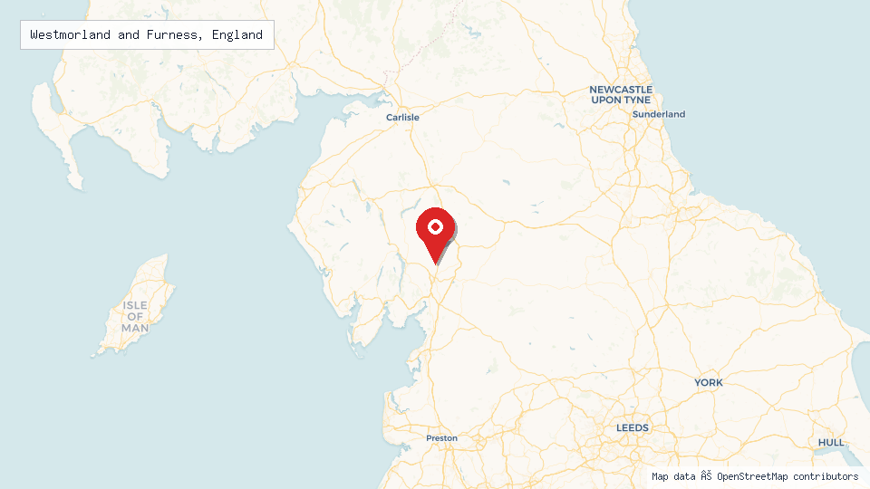 Street map of Westmorland and Furness, England with location pin
