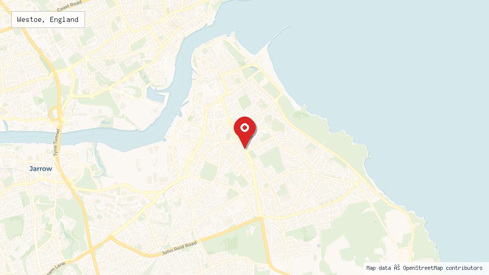 Street map of Westoe, England with location pin