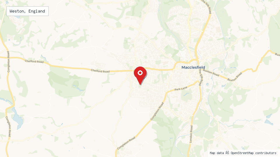 Street map of Weston, England with location pin